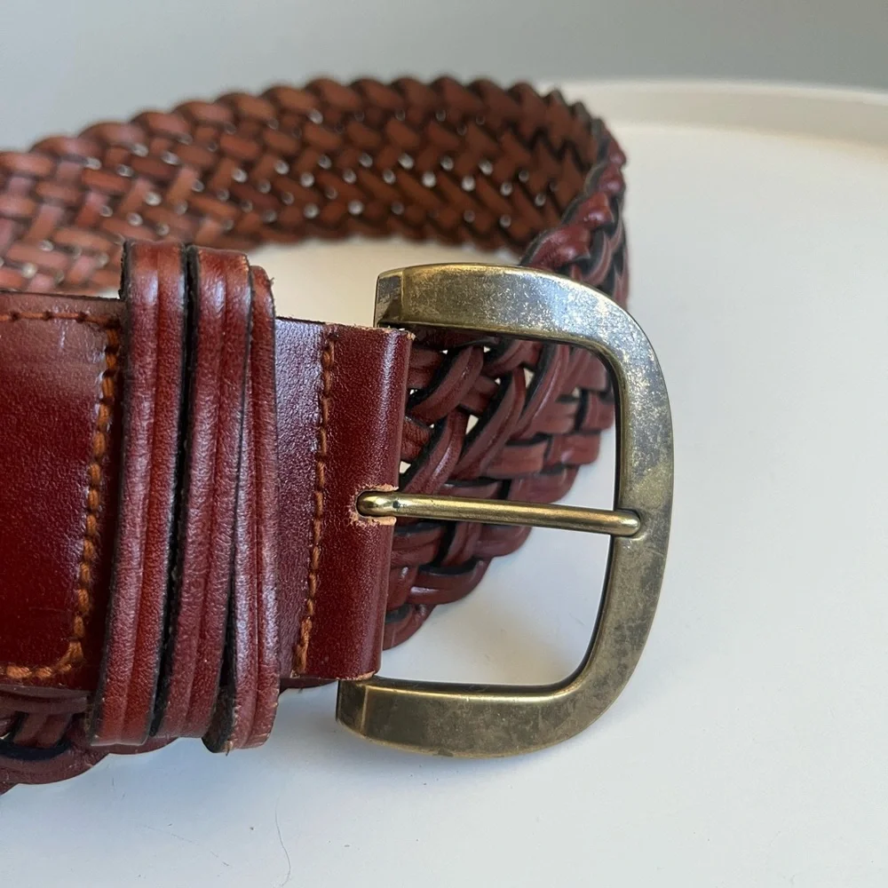 Vintage TALBOTS Women’s Braided Woven Brown Genuine Leather MEDIUM Belt
